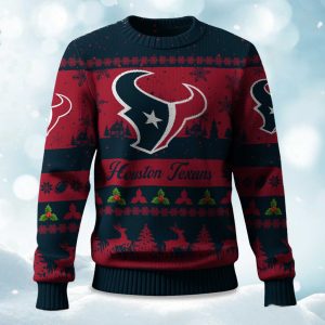 2025 Christmas Texans Festive Reindeer Tree Ugly Sweater 1
