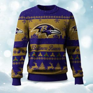2025 Christmas Ravens Festive Reindeer Tree Ugly Sweater 1