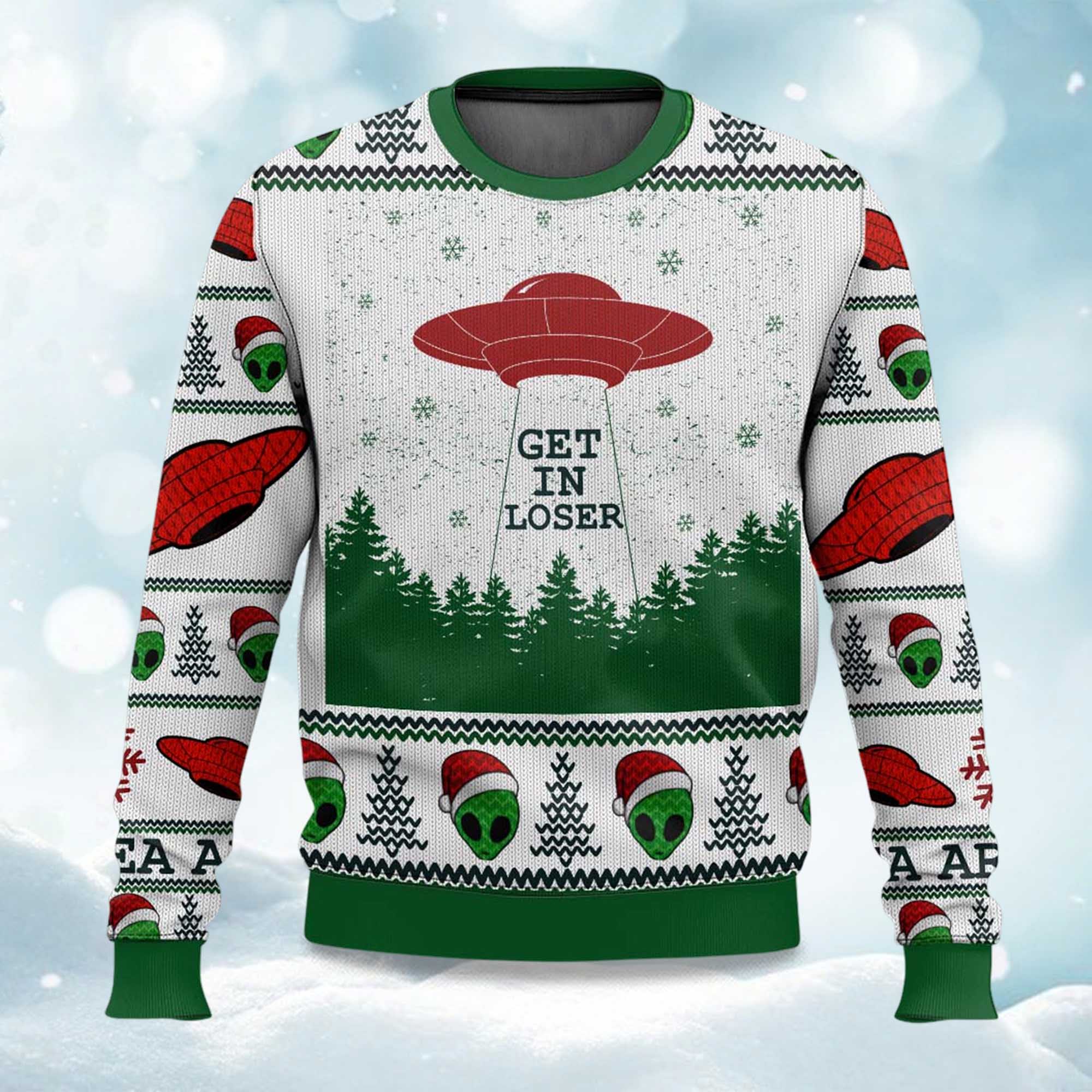 Get In Loser Area 51 Ugly Christmas Sweater Get In Loser Area 51 Ugly Christmas Sweater