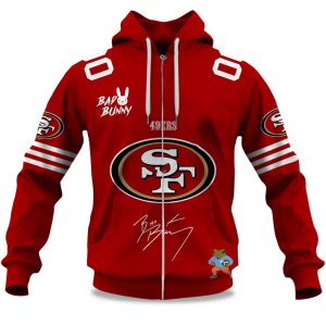 Personalized 49ers Bad Bunny Bowl LX 2025 2026 Zipper Hoodie