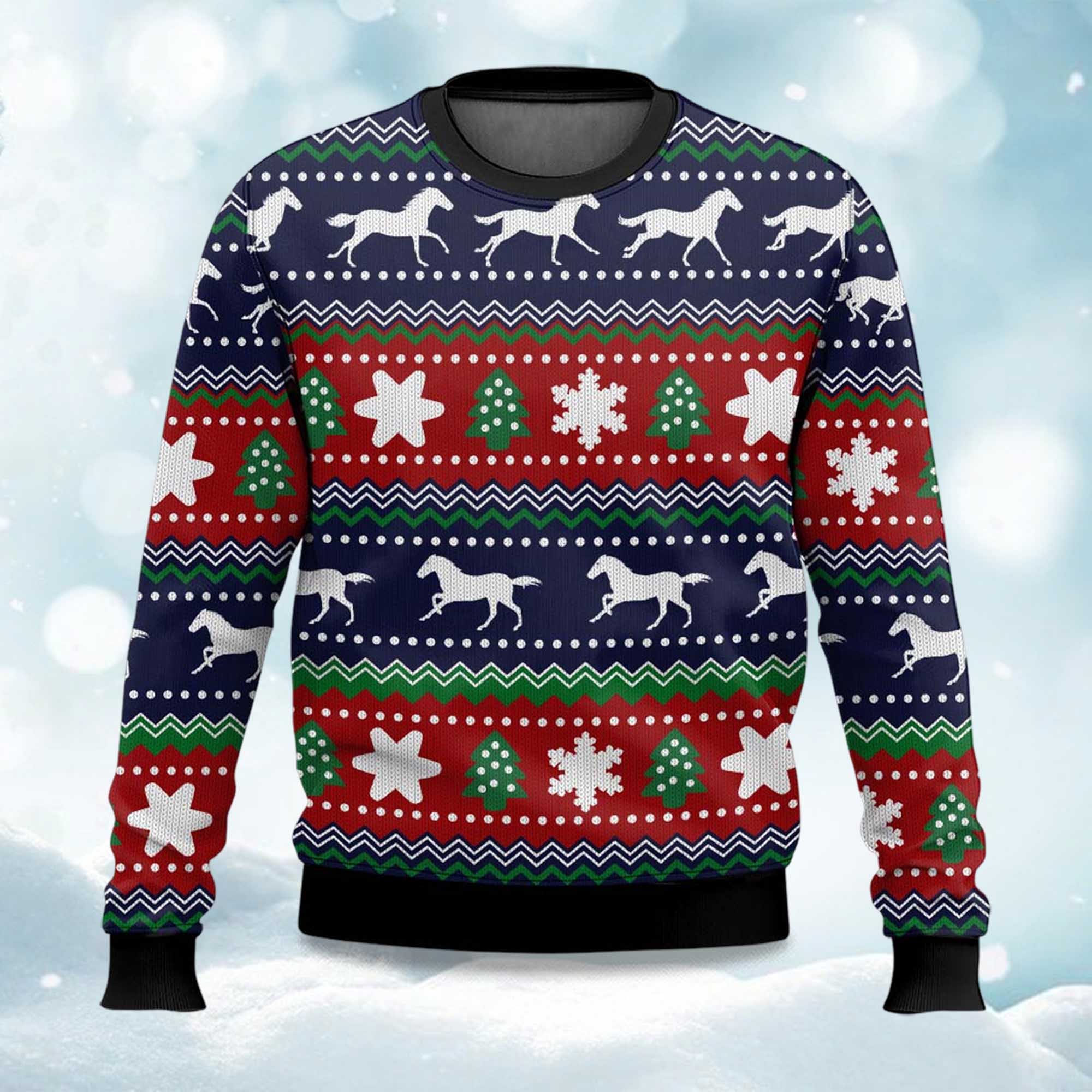 Horses Pattern Ugly Christmas Sweater Horses Pattern Ugly Christmas Sweater