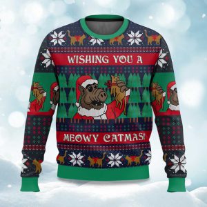 2025 Wishing You A Meowy Catmas Ugly Christmas Sweater 1