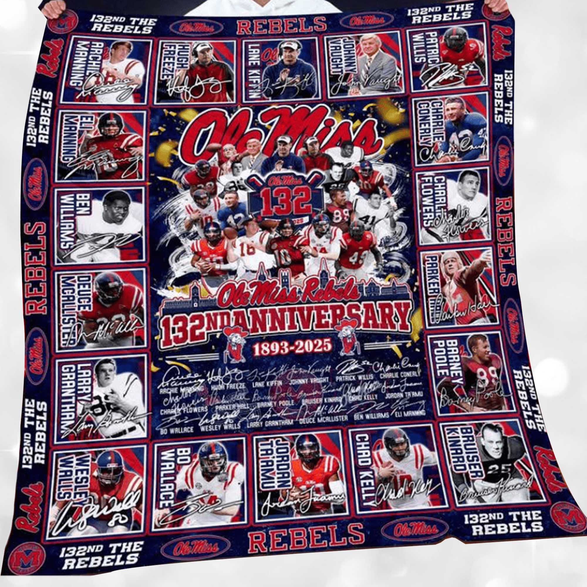 Ole Miss Rebels 132Th Anniversary 1893-2025 Fleece Blanket 2 Ole Miss Rebels 132Th Anniversary 1893 2025 Fleece Blanket