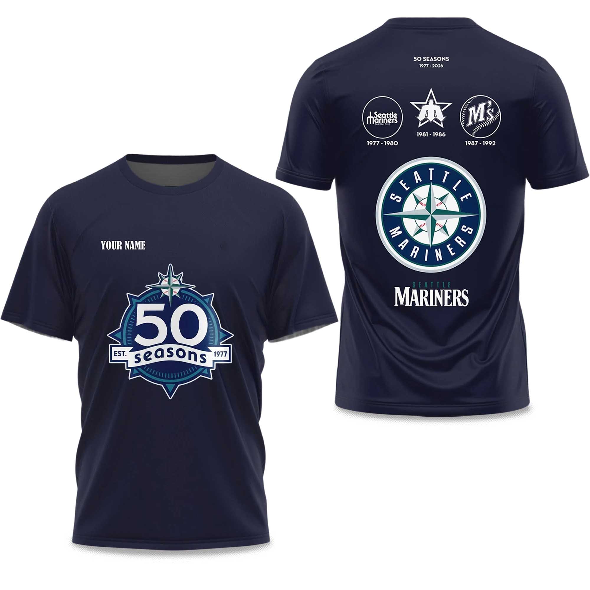 Mariners 50 Seasons Celebration 1977-2026 T-Shirt Mariners 50 Seasons Celebration 1977-2026 T-Shirt
