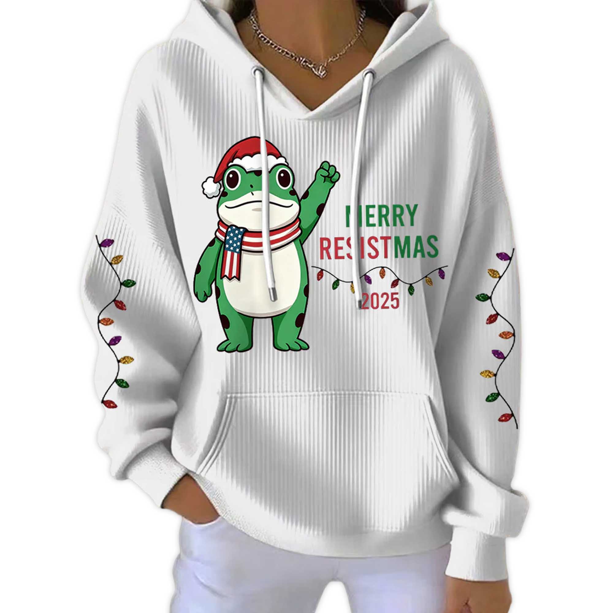 Merry Resistmas Portland Frog 2025 Printed Hoodie Merry Resistmas Portland Frog 2025 Printed Hoodie