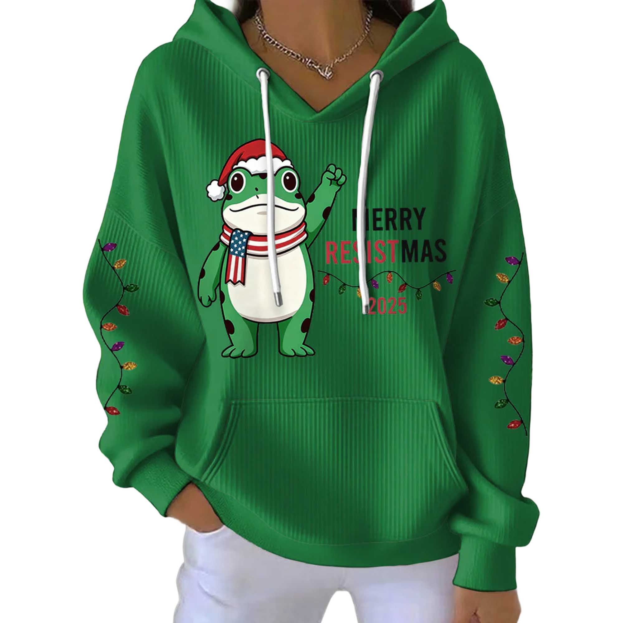 Merry Resistmas Portland Frog 2025 Printed Hoodie 3 Merry Resistmas Portland Frog 2025 Printed Hoodie