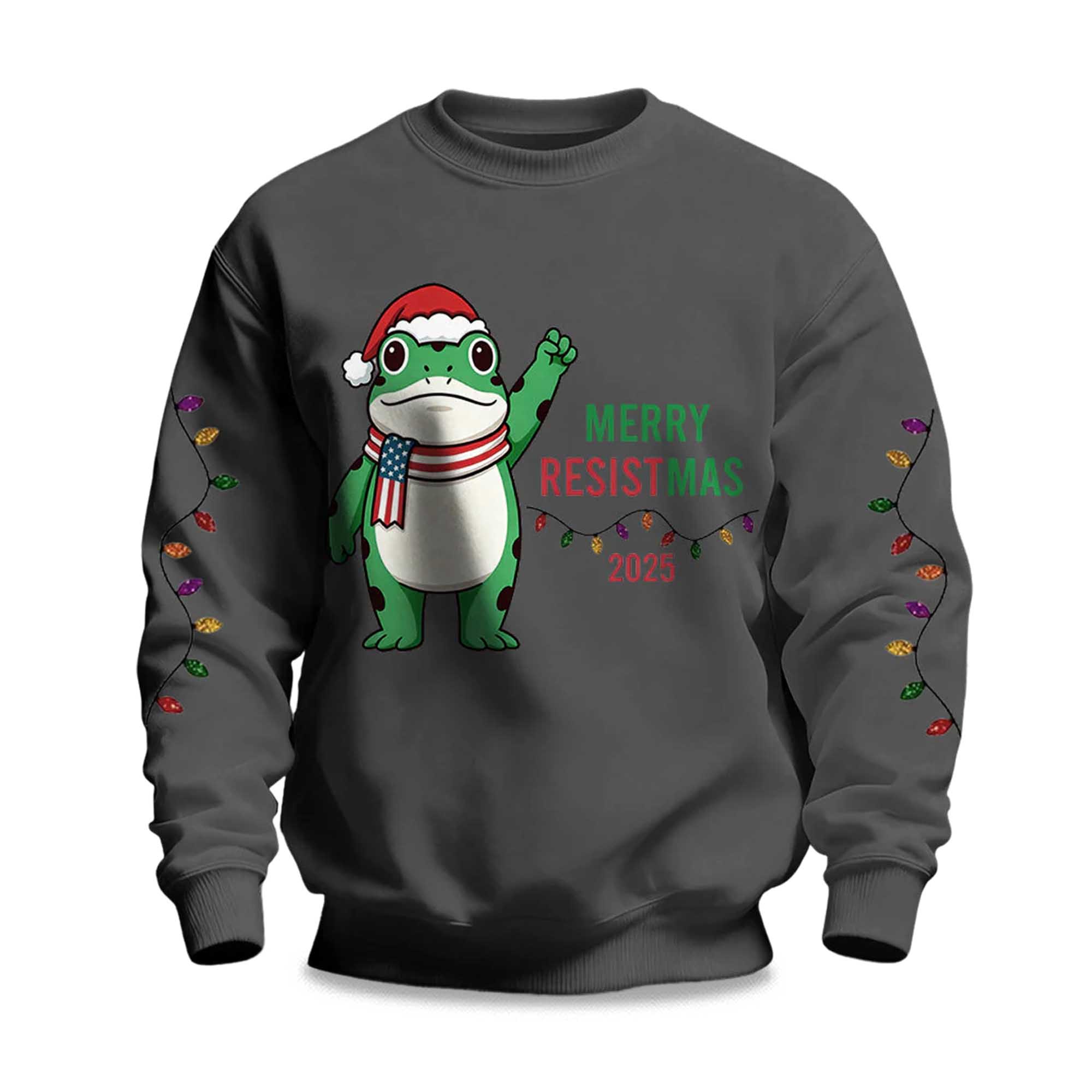 Merry Resistmas Portland Frog 2025 Printed Sweatshirt 4 Merry Resistmas Portland Frog 2025 Printed Sweatshirt