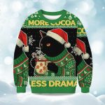 More Cocoa Less Drama Cat Meme Christmas Ugly Sweater