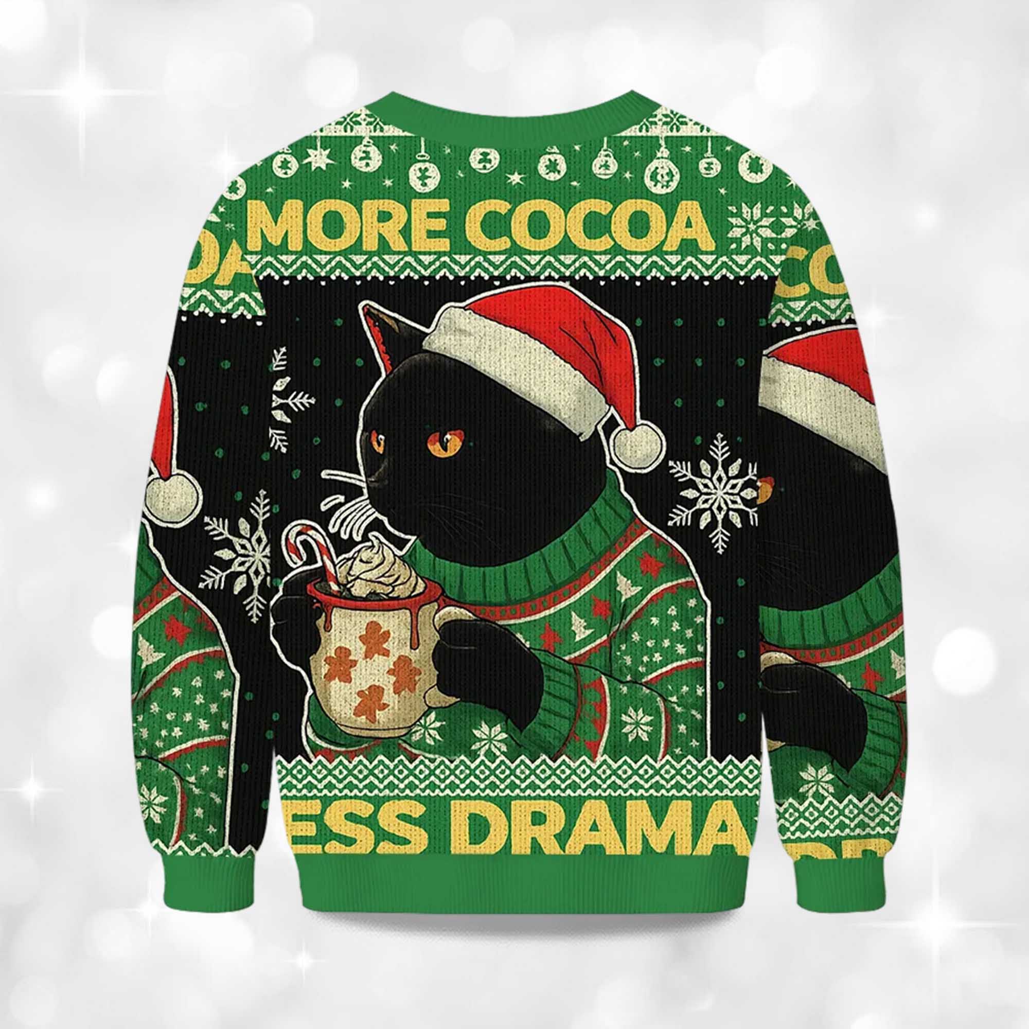 More Cocoa Less Drama Cat Meme Christmas Ugly Sweater 2 More Cocoa Less Drama Cat Meme Christmas Ugly Sweater