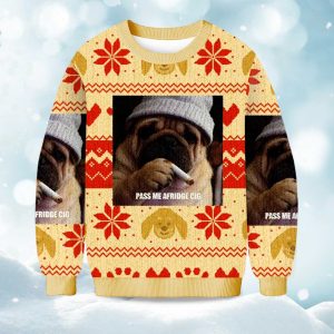 2025 Pass Me A Fridge Cig Dog Christmas Ugly Sweater 1