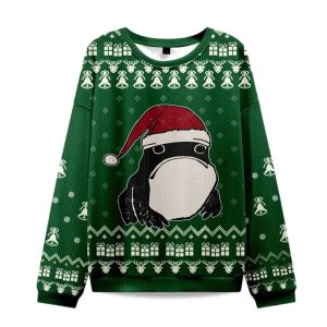 2025 Frog Wearing Santa Hat Green Christmas Ugly Sweater 1