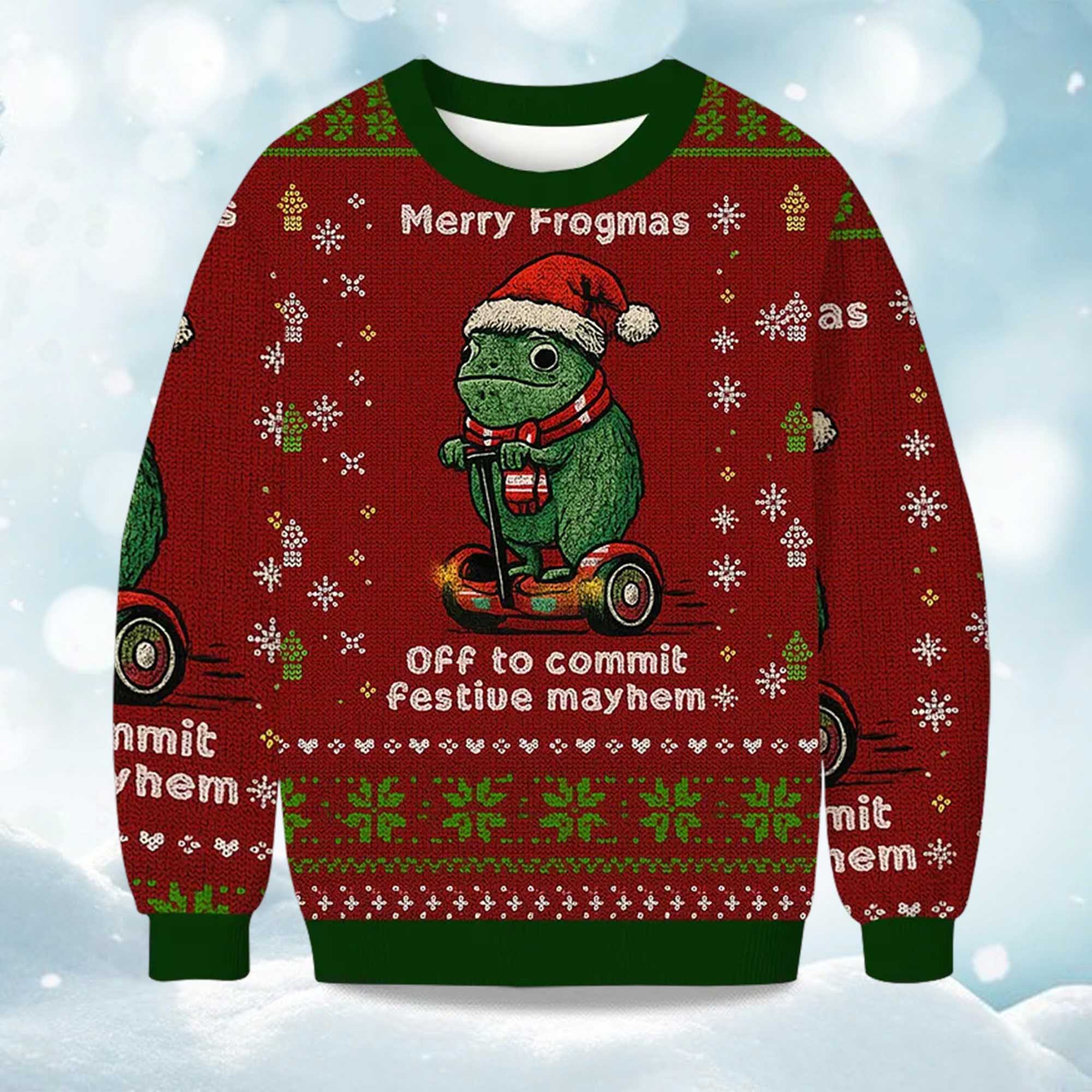 Off to Commit Frogmas Mayhem Christmas Ugly Sweater Off to Commit Frogmas Mayhem Christmas Ugly Sweater