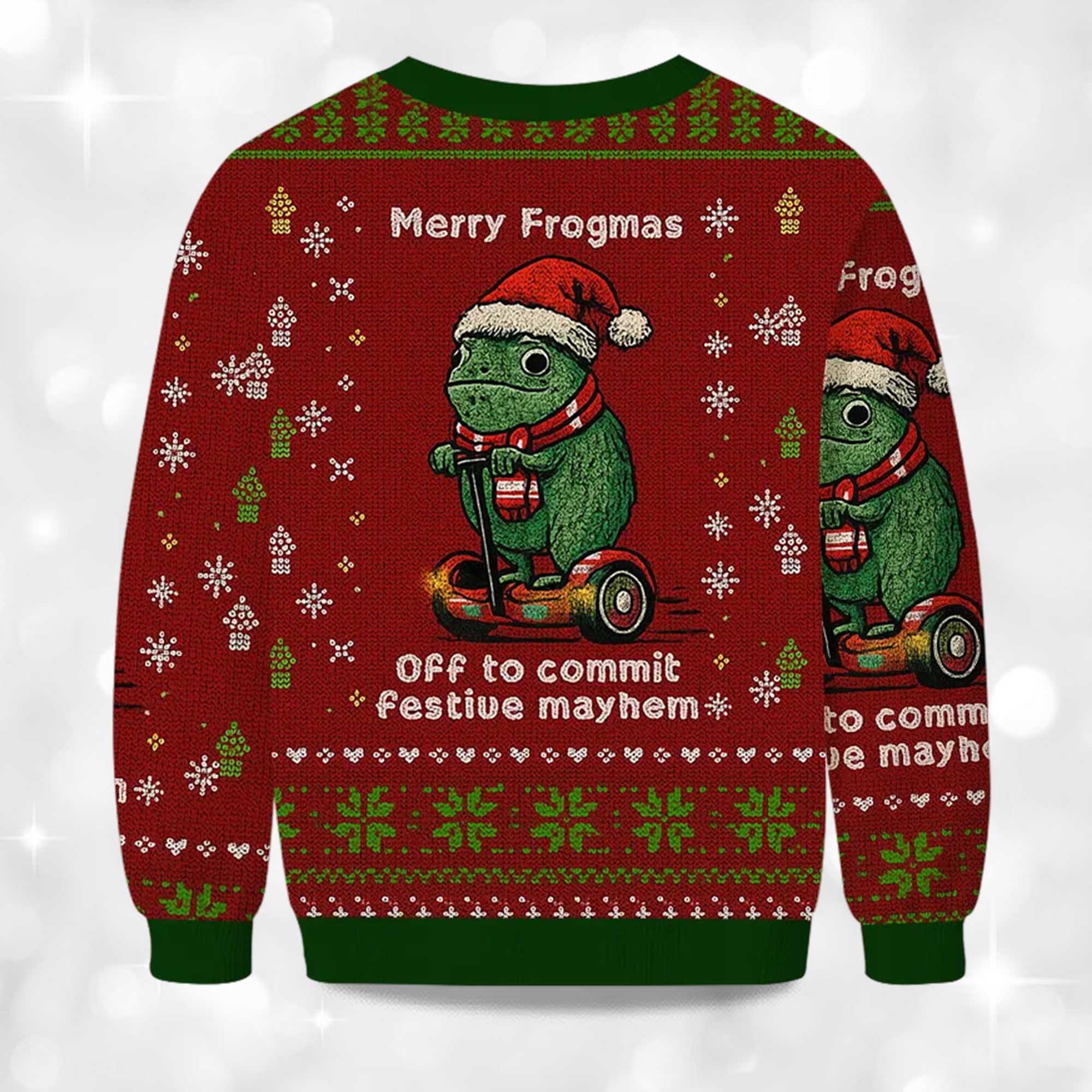 Off to Commit Frogmas Mayhem Christmas Ugly Sweater 2 Off to Commit Frogmas Mayhem Christmas Ugly Sweater