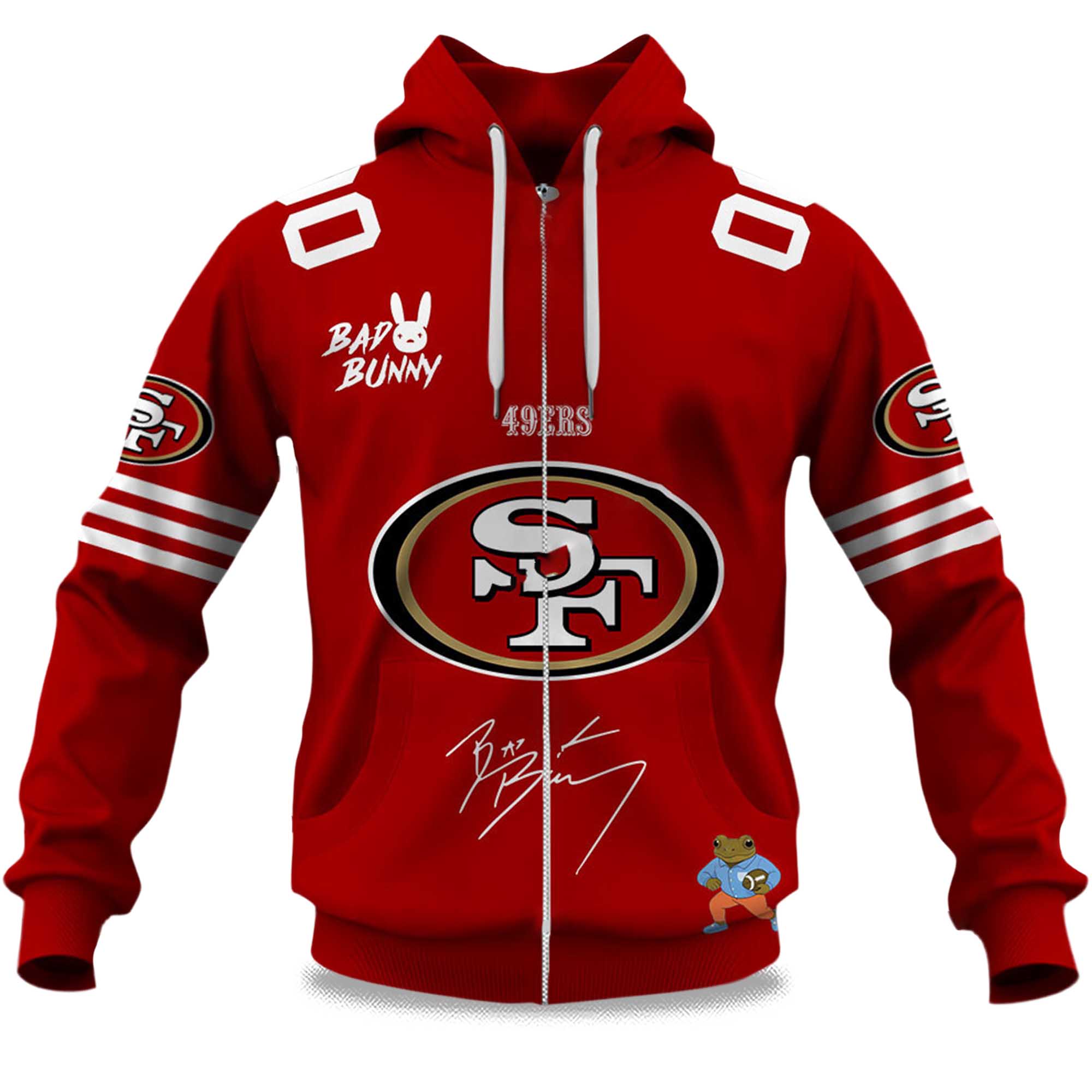 Personalized 49ers Bad Bunny Bowl LX 2025 2026 Zipper Hoodie Personalized 49ers Bad Bunny Bowl LX 2025 2026 Zipper Hoodie