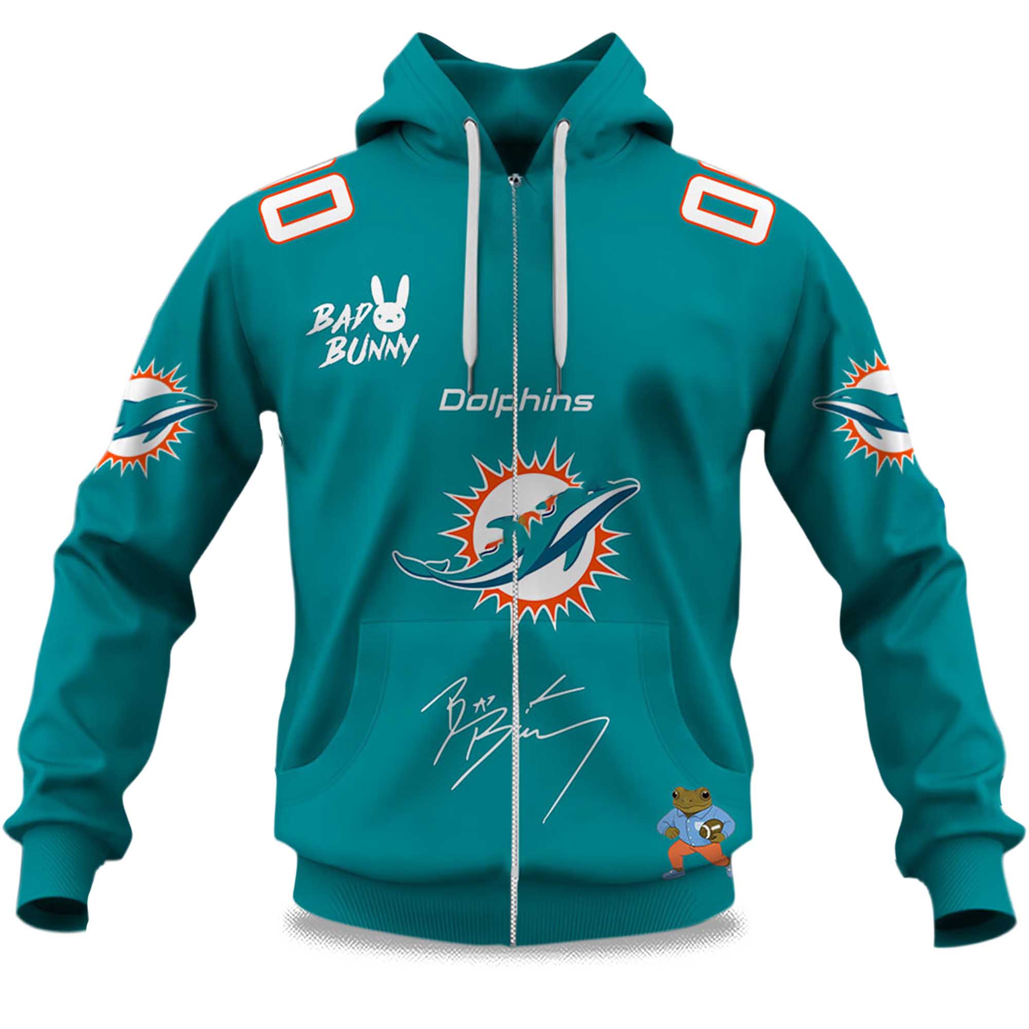 Personalized Dolphins Bad Bunny Bowl LX 2025 2026 Zipper Hoodie Personalized Dolphins Bad Bunny Bowl LX 2025 2026 Zipper Hoodie