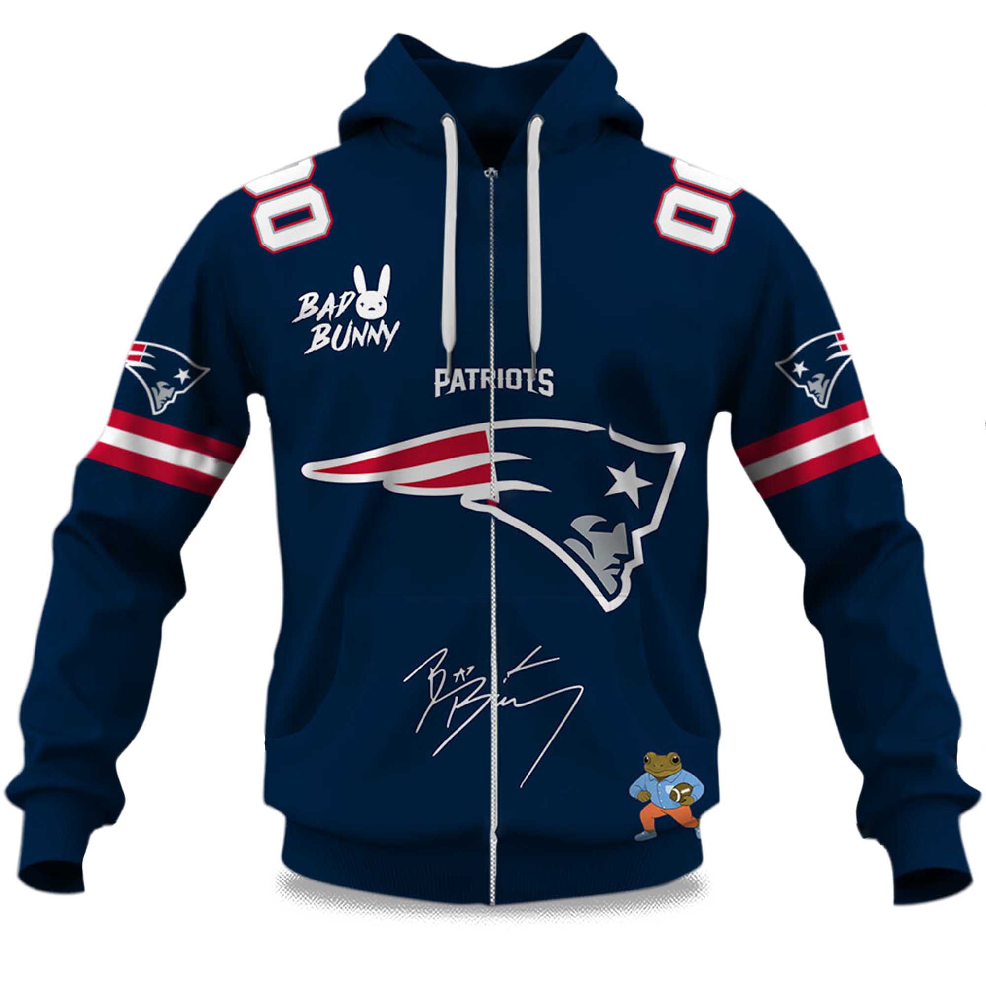 Personalized Patriots Bad Bunny Bowl LX 2025 2026 Zipper Hoodie Personalized Patriots Bad Bunny Bowl LX 2025 2026 Zipper Hoodie