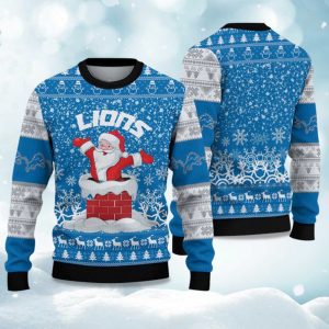 2025 Lions Funny Santa Christmas Ugly Sweater 1