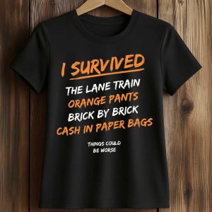 I Survived The Lane Train Orange Pants Brick By Brick Cash In Paper Bags Shirt