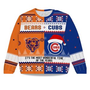 2025 Bears x Cubs It's The Most Wonderful Time Of The Year Ugly Christmas Sweater (1)