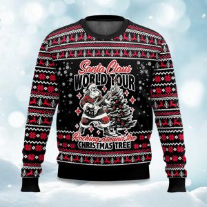 2025 Santa Claus World Tour Rocking Around The Christmas Tree Ugly Christmas Sweater 1