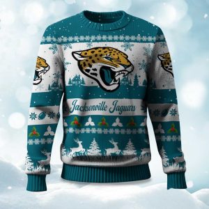 2025 Christmas Jaguars Festive Reindeer Tree Ugly Sweater 1