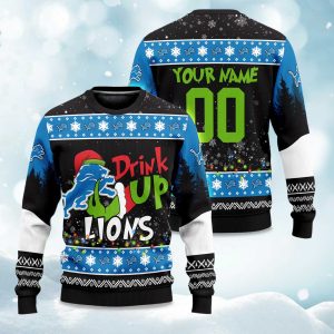 2025 Lions Drink Up Grnch Christmas Ugly Sweater 1