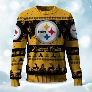 2025 Christmas Steelers Festive Reindeer Tree Ugly Sweater 1