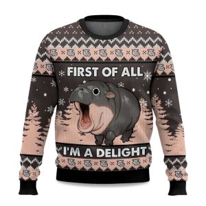 2025 First of All I’m a Delight Hippo Ugly Christmas Sweater