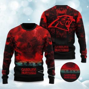 2025 Panthers Stranger Things Ugly Sweater 1
