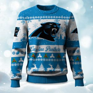 2025 Christmas Panthers Festive Reindeer Tree Ugly Sweater 1