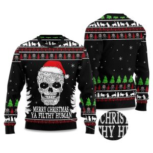 2025 Cat Skull Santa Ugly Christmas Sweater 1