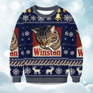 2025 Christmas Winston Smoking Cat Ugly Sweater 1