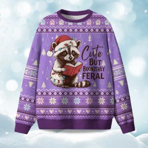 Cute But Bookishly Feral Christmas Ugly Sweater 1