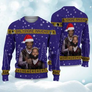 2025 Ravens Lamar Jackson x Odell Beckham Jr Football Christmas Ugly Sweater 1