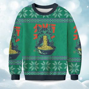 2025 Ramen Loving Cat Christmas Ugly Sweater 1