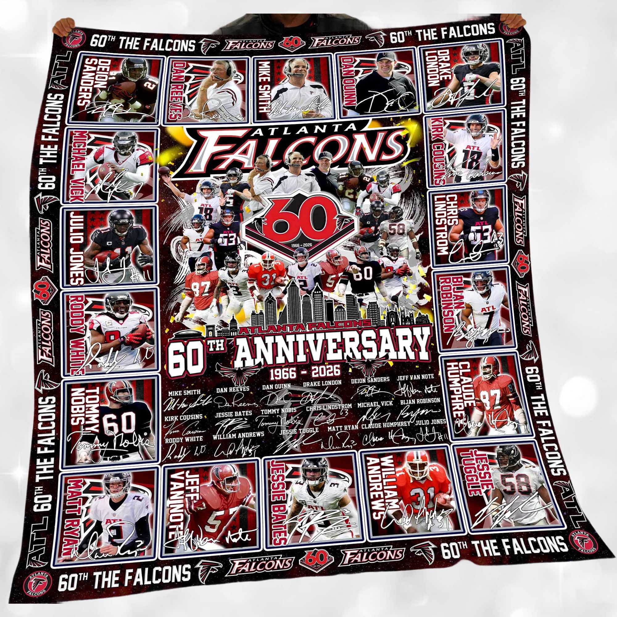 Falcons 60th Anniversary 1966-2026-Fleece Blanket 2 Falcons 60th Anniversary 1966 2026 Fleece Blanket