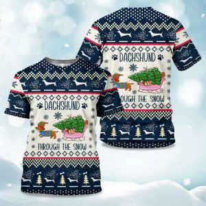 Dachshund Through The Snow Christmas T Shirt (1)