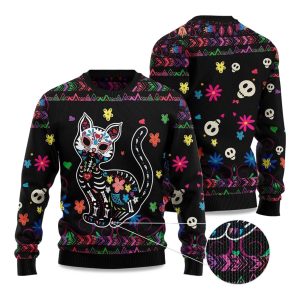 2025 Cat Sugar Skull Ugly Christmas Sweater 1