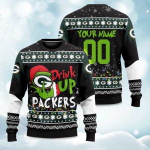 2025 Packers Drink Up Grnch Christmas Ugly Sweater 1