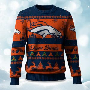2025 Christmas Broncos Festive Reindeer Tree Ugly Sweater 1