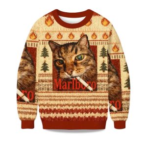 2025 Smoking Cat Meme Ugly Christmas Sweater 1