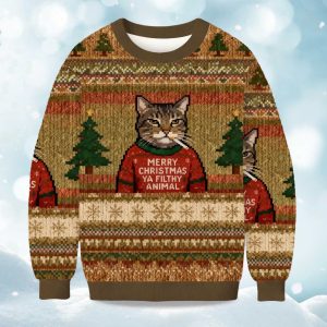 2025 Merry Christmas Ya Filthy Animal Cat Christmas Ugly Sweater 1