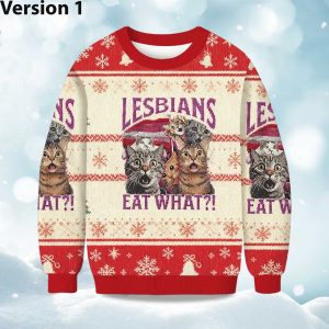 2025 Christmas Lesbians Eat What Cat Ugly Sweater (1)