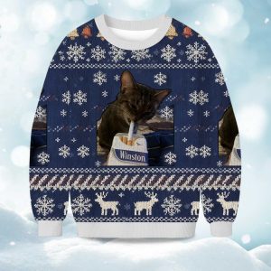 2025 Winston Cat Smoking Christmas Ugly Sweater