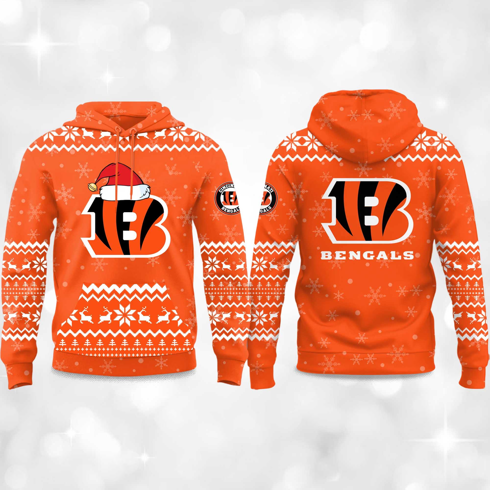 2025 Bengals Reindeer football Christmas Hoodie 2025 Bengals Reindeer football Christmas Hoodie