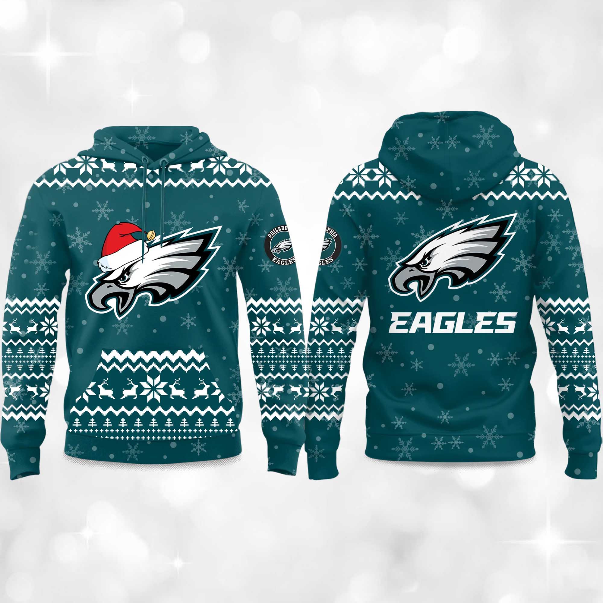 2025 Eagles Reindeer football Christmas Hoodie 2025 Eagles Reindeer football Christmas Hoodie