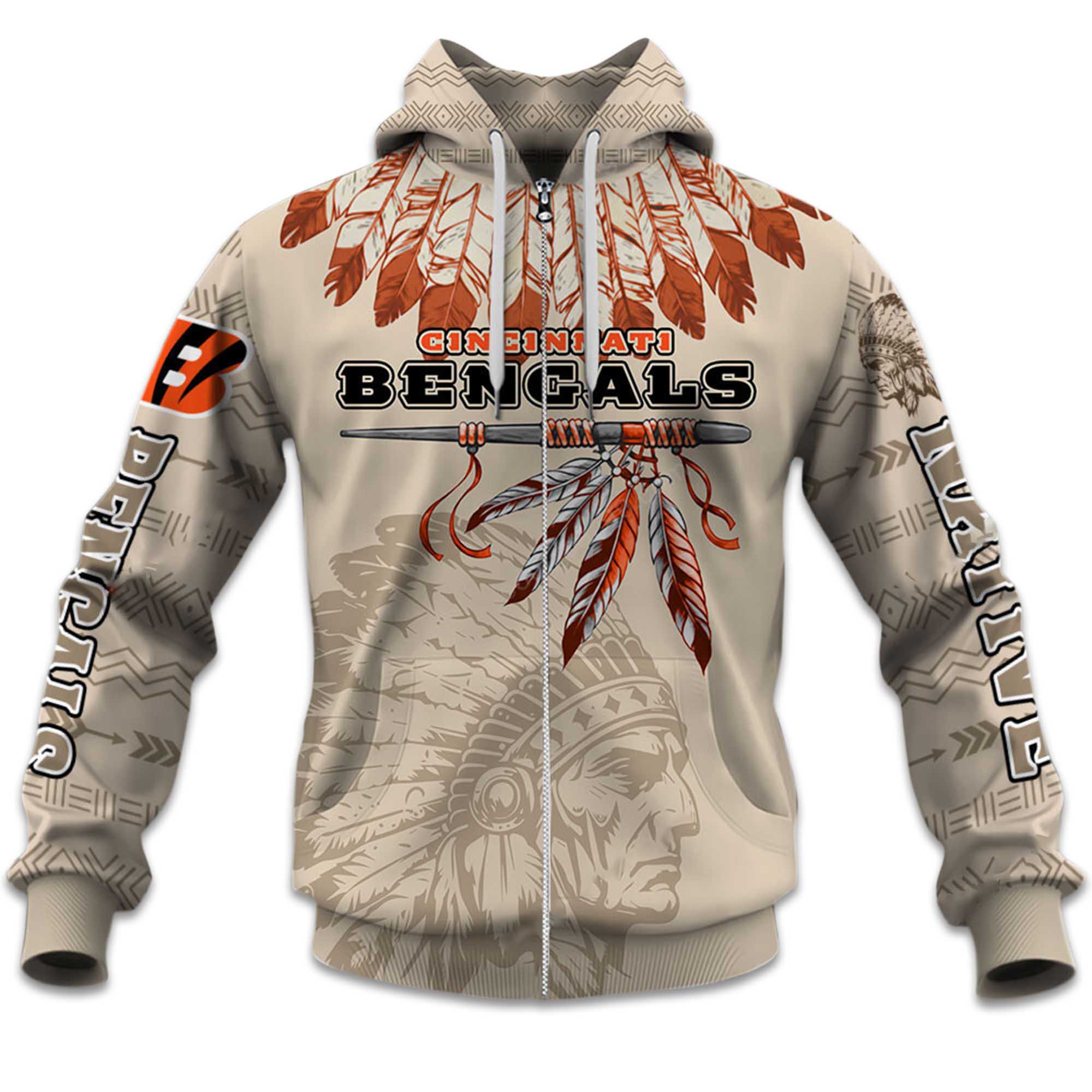 2025 Personalized Bengals Football Native American Heritage Zipper Hoodie 2025 Personalized Bengals Football Native American Heritage Zipper Hoodie