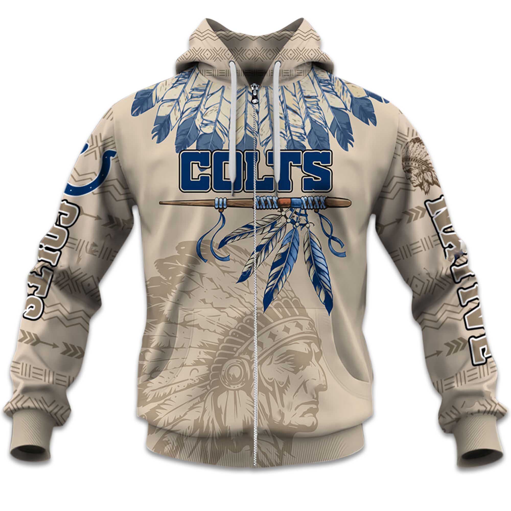 2025 Personalized Colts Football Native American Heritage Zipper Hoodie 2025 Personalized Colts Football Native American Heritage Zipper Hoodie