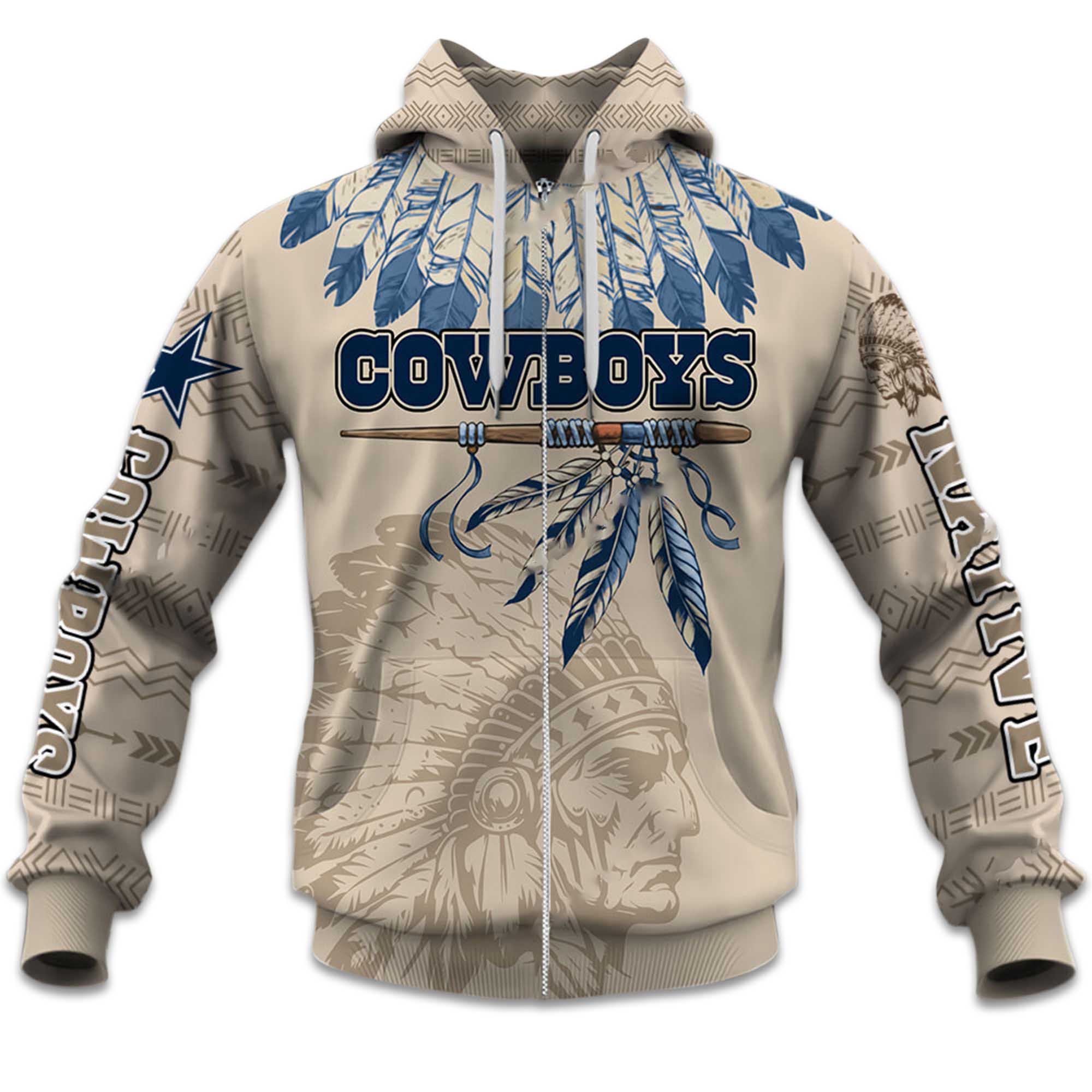 2025 Personalized Cowboys Football Native American Heritage Zipper Hoodie 2025 Personalized Cowboys Football Native American Heritage Zipper Hoodie