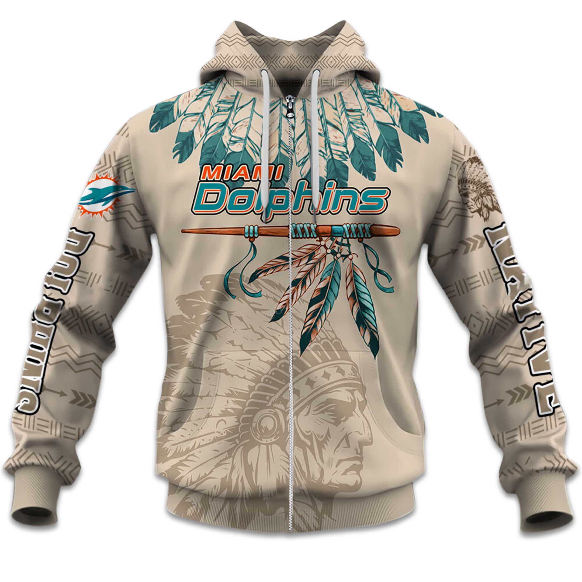 2025 Personalized Dolphins Football Native American Heritage Zipper Hoodie 2025 Personalized Dolphins Football Native American Heritage Zipper Hoodie